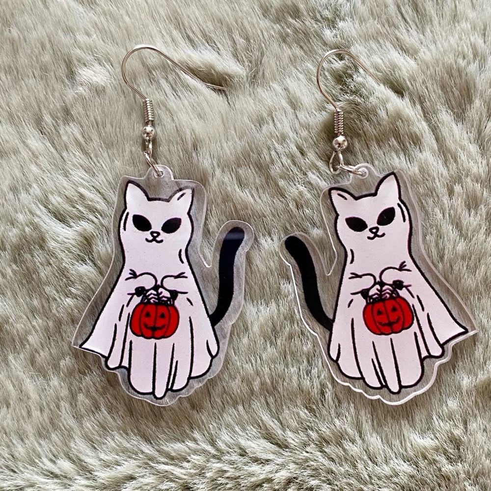 3 for $19 Cute Cat Ghost Earrings Simple Halloween Ghost Festival Ear Ornaments